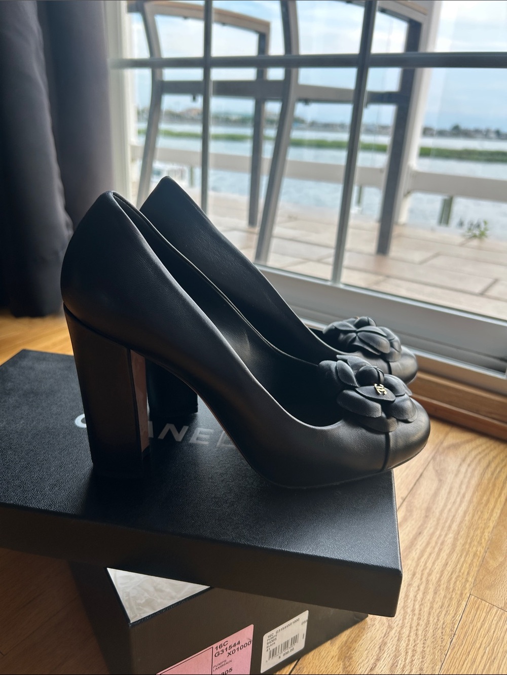 CHANEL Black Leather Camellia Detail Pumps - Picture 4 of 6